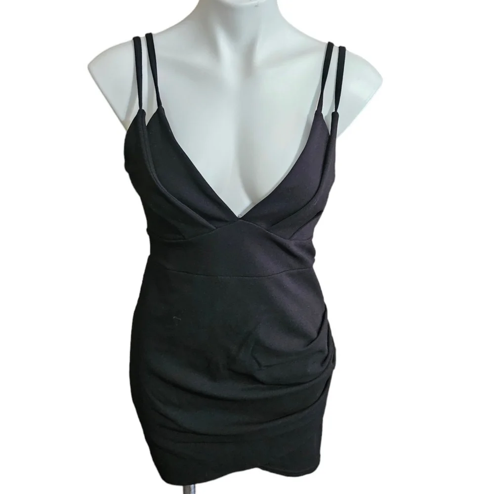 Boohoo Strappy Wrap Skirt Micro Mini dress Black Size 10 - Picture 6 of 13